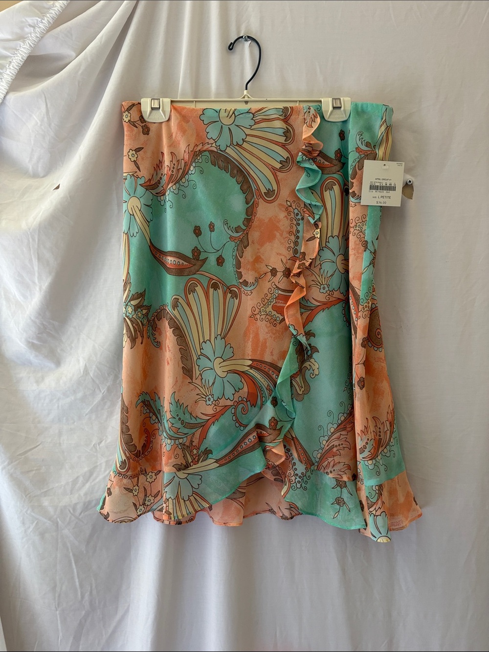 Apostrophe Aqua & Coral Paisley Ruffle Wrap Skirt